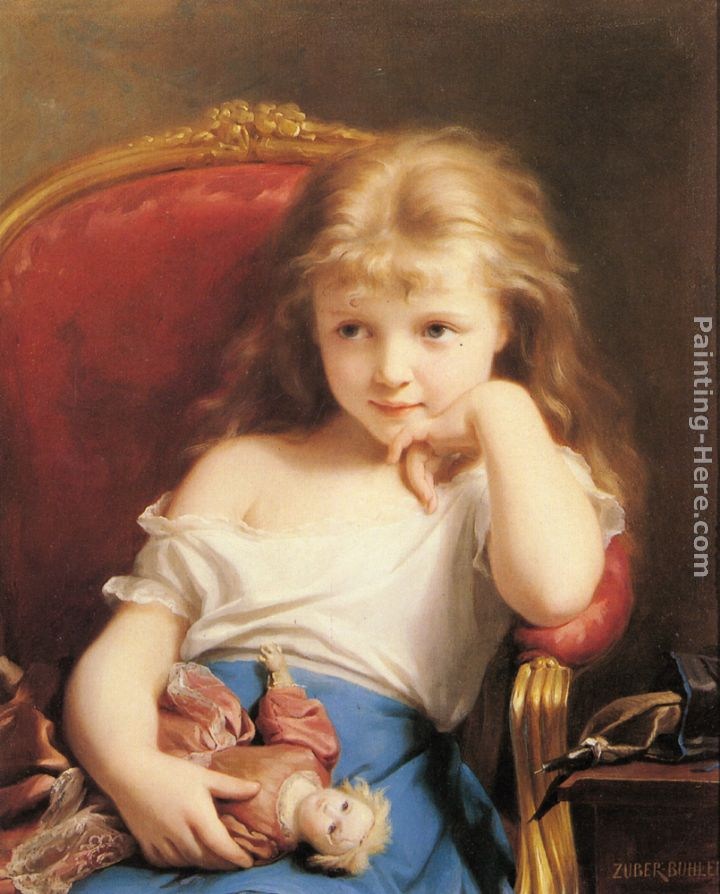 Fritz Zuber-Buhler Young Girl Holding a Doll